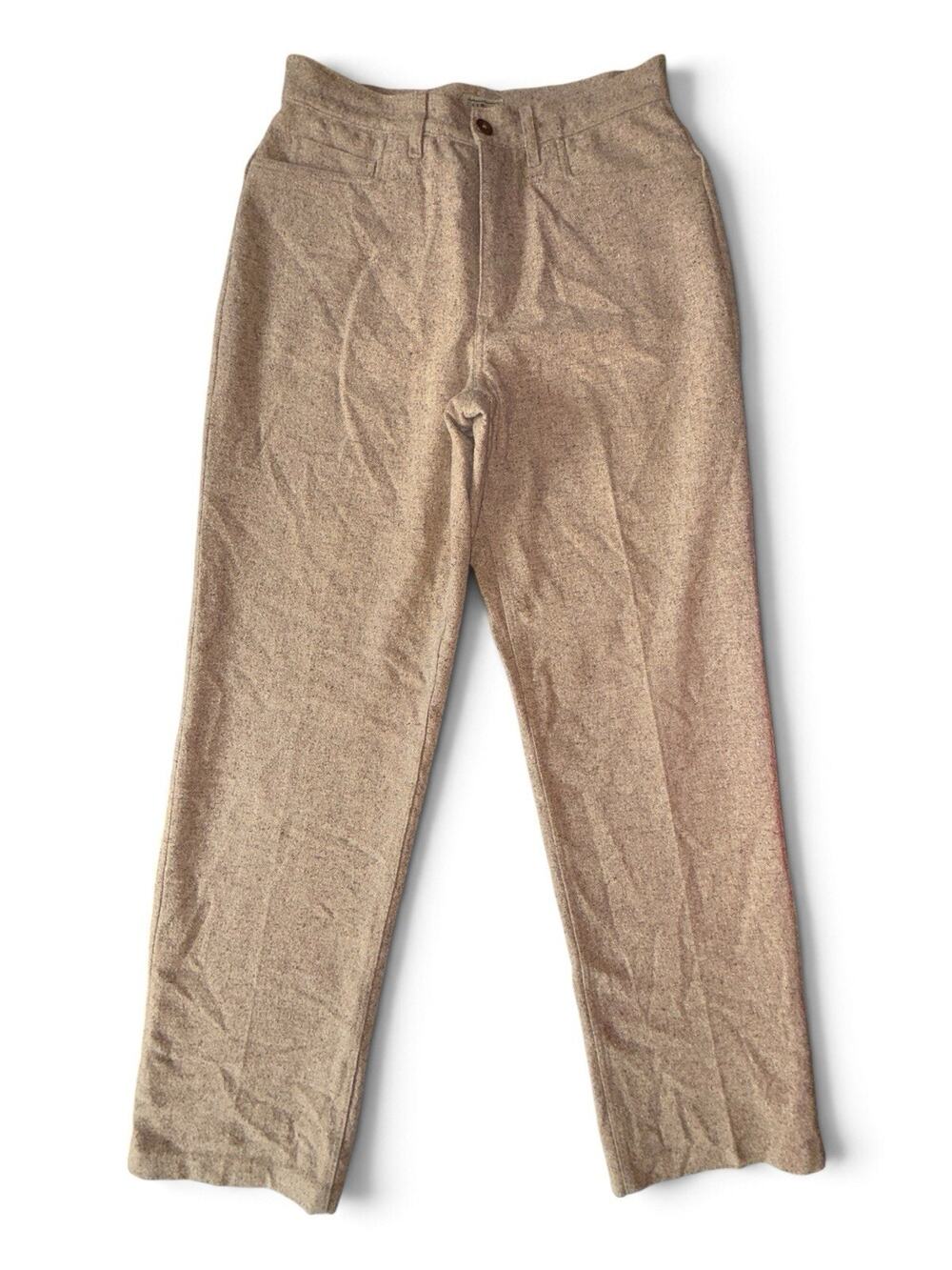 Vintage L.L. Bean Virgin Wool Silk Trouser Beige Tweed Lined Womens 10 Tall